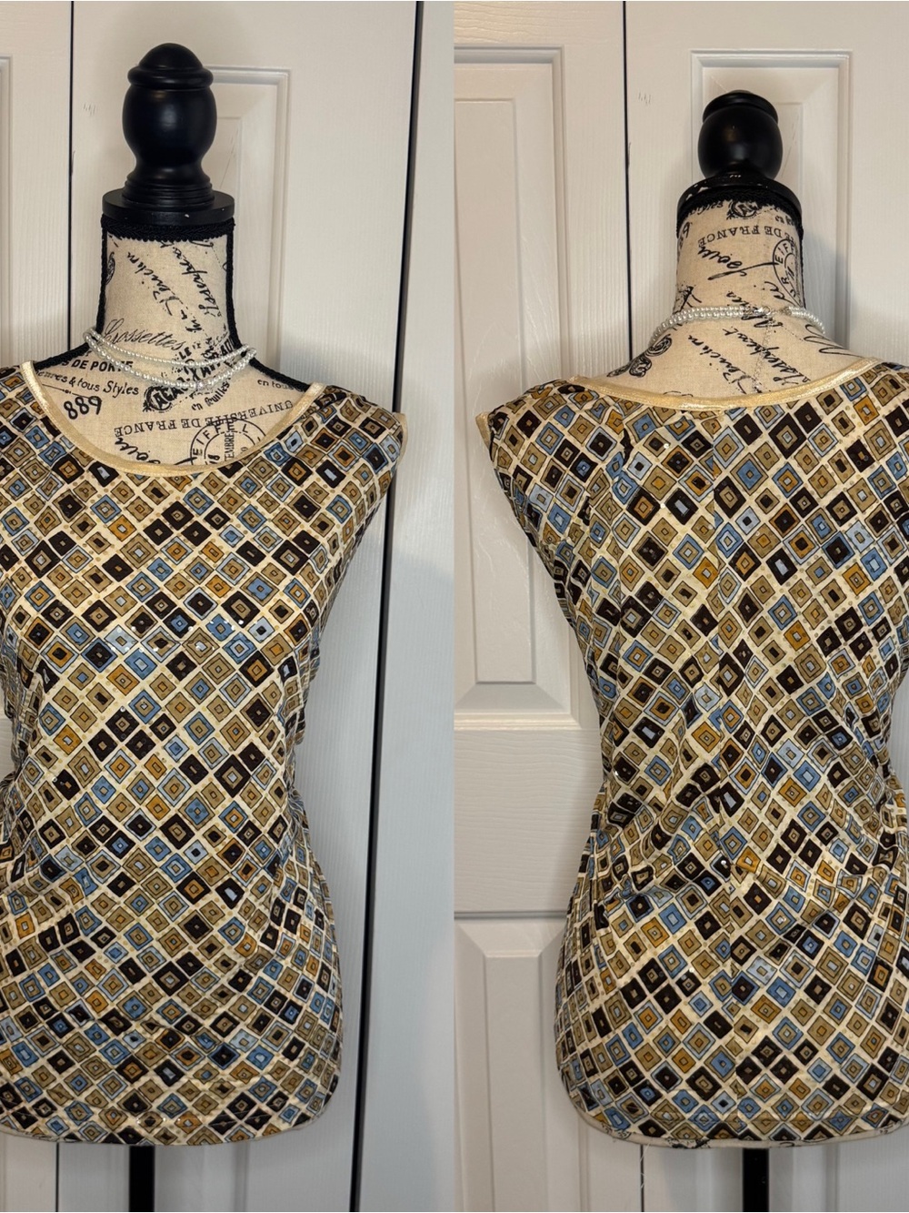 Geo Diamond Print Sleeveless Blouse - Multicolor